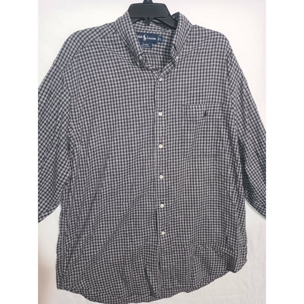 Vintage Ralph Lauren Blaire Men L Button Down Shirt Cotton Black Plaid Flannel